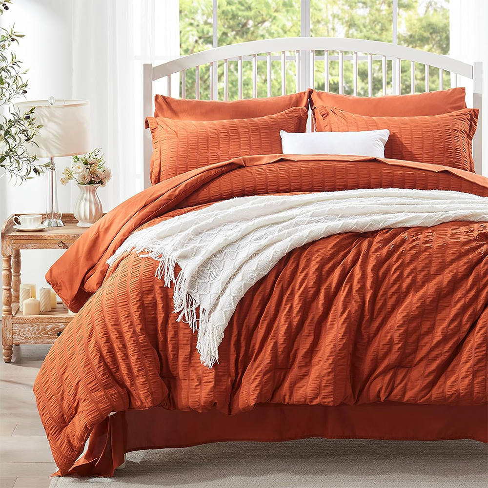 Solid Seersucker Comforter Set 7PCS Utjecaj s jastucima i set lista